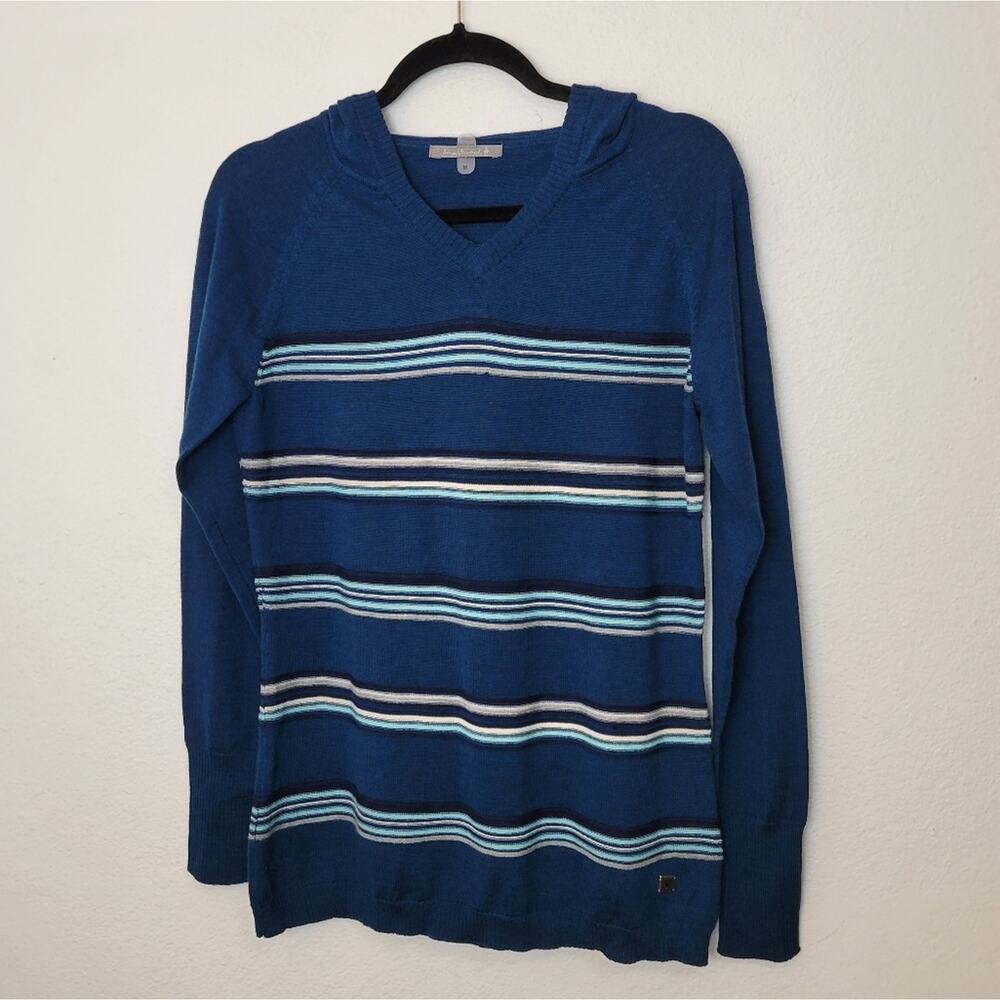 SMARTWOOL Blue South Rim Striped Merino Wool Hooded Sweater Size Medium